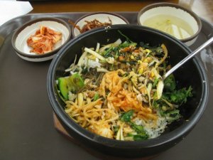 Bibimbap (rice and a raw egg mixed in with a bunch of other stuff)